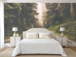Fotobehang slaapkamer - mistige weg door het bos